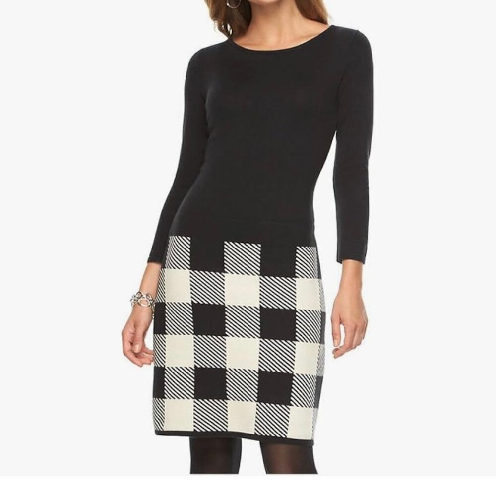 CHAPS Checker Plaid Sweater Dress Size XL